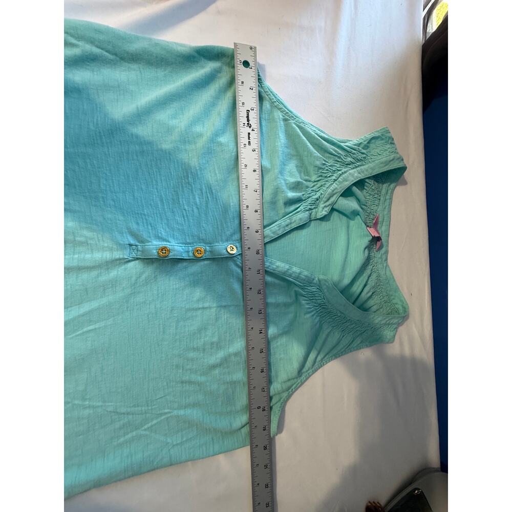 Lilly Pulitzer Womens Large Aqua Sleeveless Tank Top Smocked Yoke Henley Casual - Picture 7 of 12